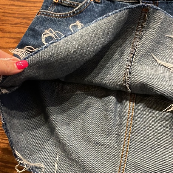 TOPSHOP MOTO denim mini skirt frayed hem 5 pockets zip front button closure 8 - Picture 10 of 12